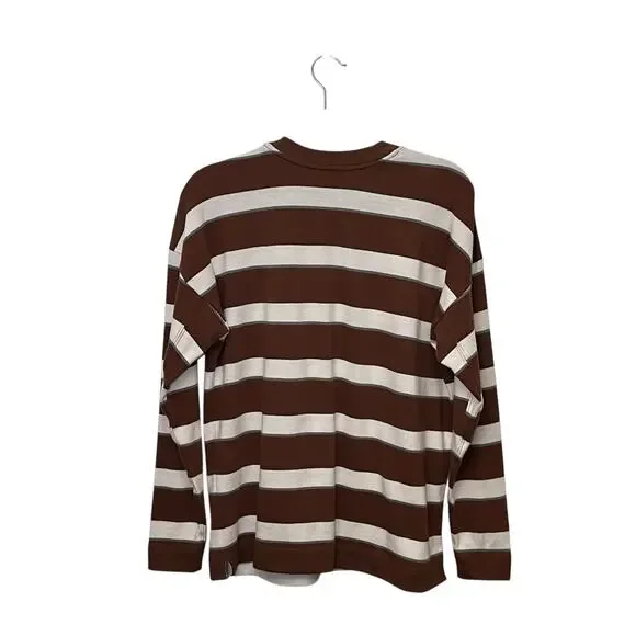 AYR Brown & White Striped Long Sleeve Cotton Top – Size XS - Picture 2 of 7